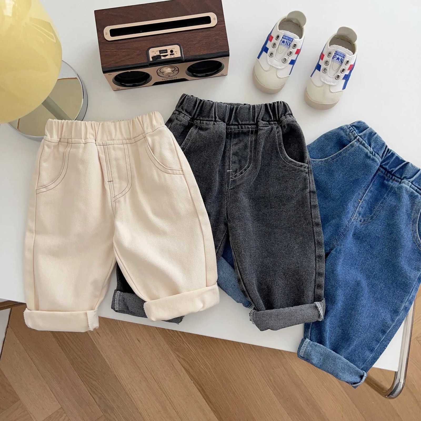 2025 Baby Boys Fashion Casual Jeans Spring Autumn Solid Color Soft Denim Pants Kids Clothes Children Trousers 0-5YT251208