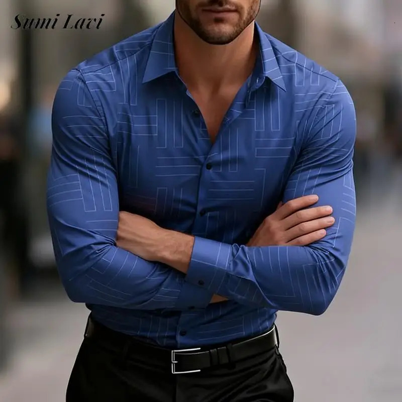 Stylish Mens Slim Fit Long Sleeve Shirts Spring Fall Vintage Button-up Turn-down Collar Shirt For Men Daily Casual Print Shirt 251205
