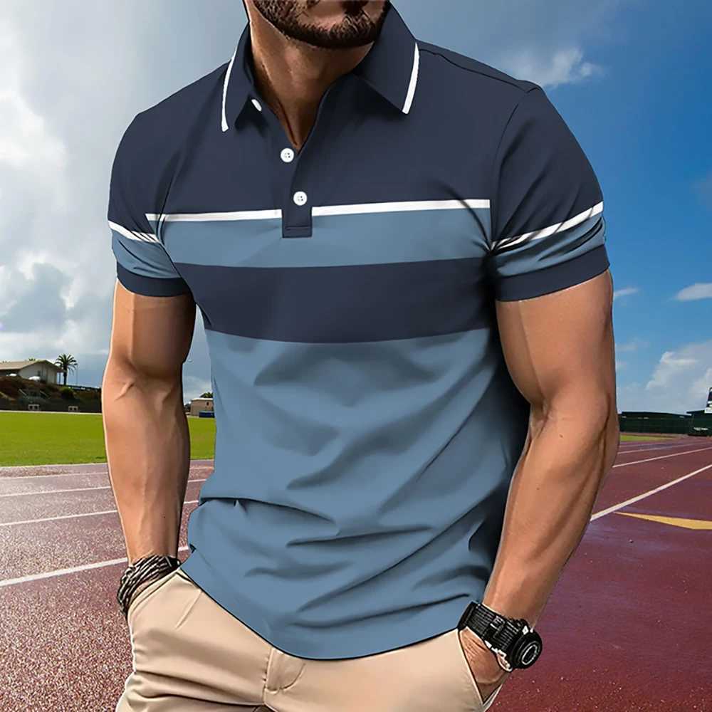 Mens Casual Short-Sleeved Polo Fashionable Striped Printed Outdoor Sports Polo Comfortable Breathable Stylish Mid- Sleeve polo W251208