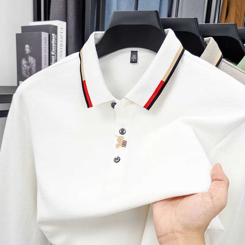 2025 High End Pure Cotton Mens Polo Shirt Long Sleeved Lapel T-shirt Spring Autumn Fashion Embroidered Top Base Shirt Mens T W251208