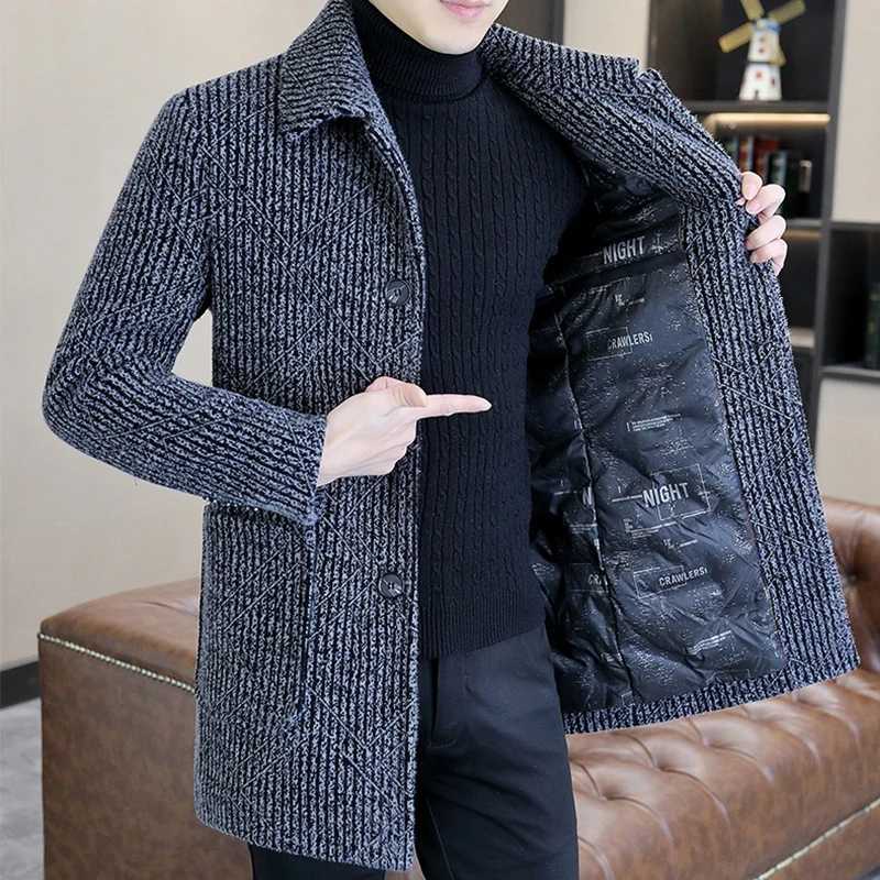 Casual Mens White Duck Down Liner Woolen Coats 2025 Winter Outwear Windproof Warm Puffer Jackets Thicken Slim Overcoat Clothing M251208