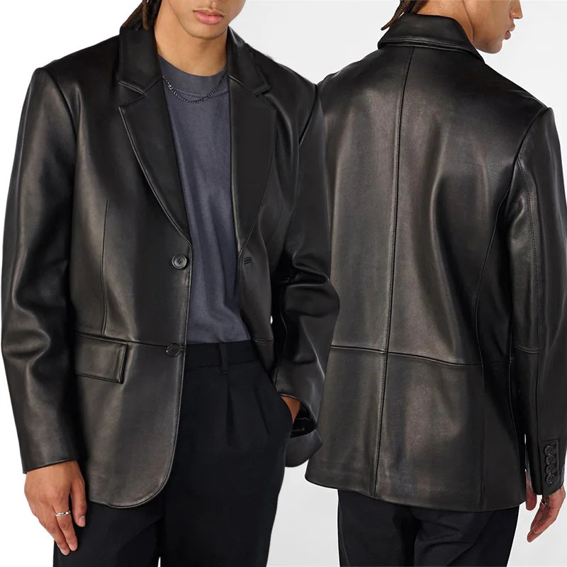 Fashion Leather suit jacket American Style Black Casual Blazer Solid color minimalist leather suit Jacket 251205BJ