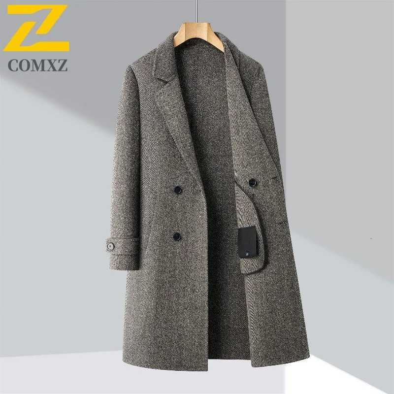 COMXZ Mens Wool Jacket Business Suit Collar Outdoor Job Warm Wool Coat Knee High Design Journey Light Winter Overcoat M251208