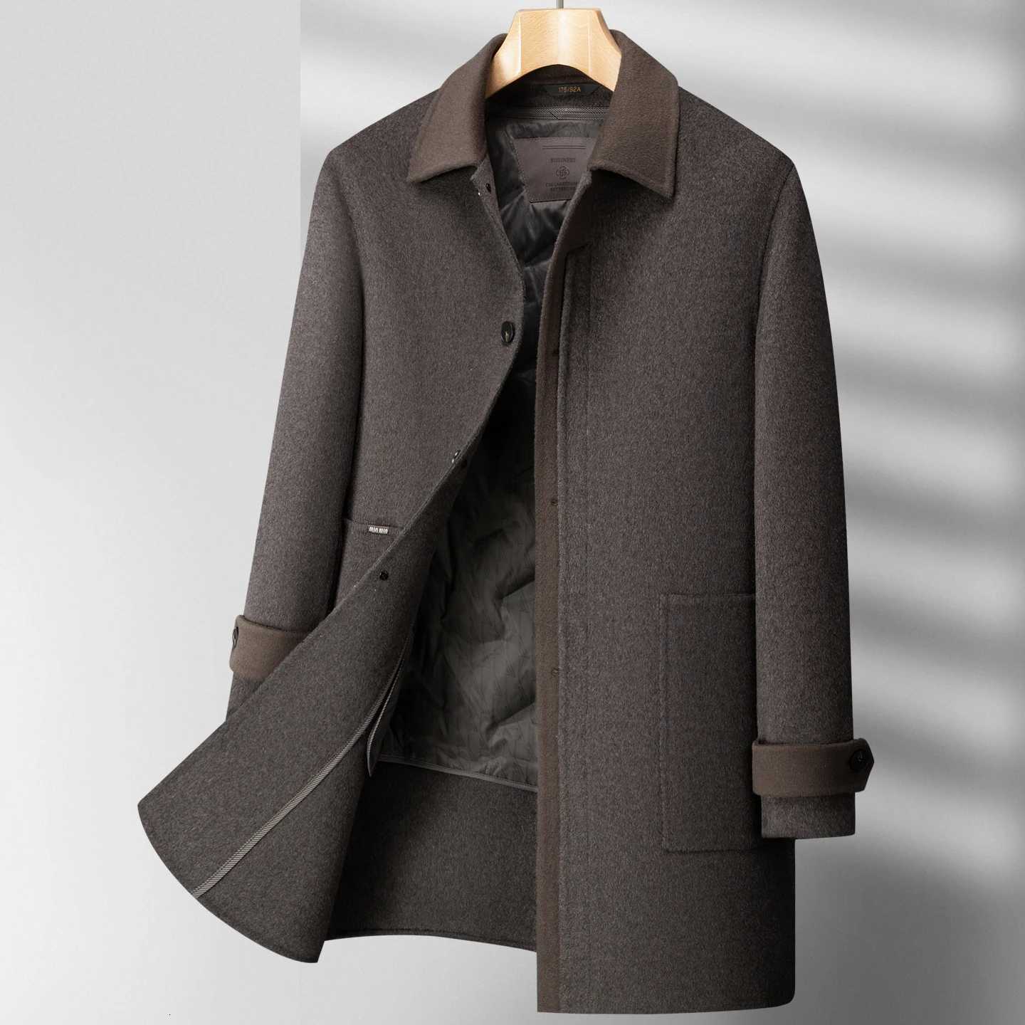 Business Casual Mens Mid-Length Woolen Coat Detachable Duck Down Liner 2025 Winter Thick Puffer Overcoat Warm Windbreaker Jacket M251208