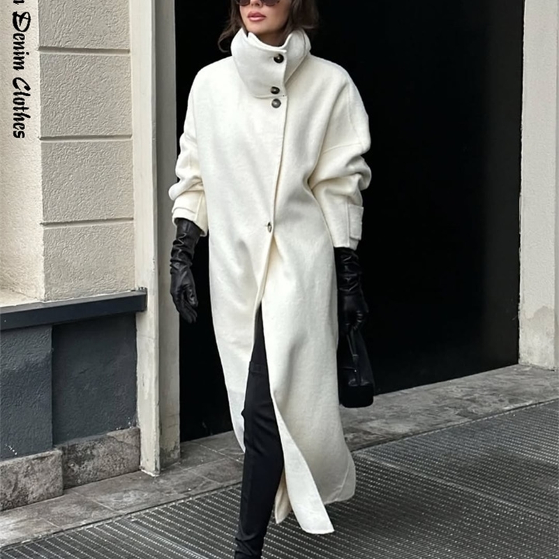 Casual Stand Collar Woolen Women Long Coat Elegant Solid Full Sleeve Single Breasted Female Jacket 2025 Autumn Winter Lady Coats251205
