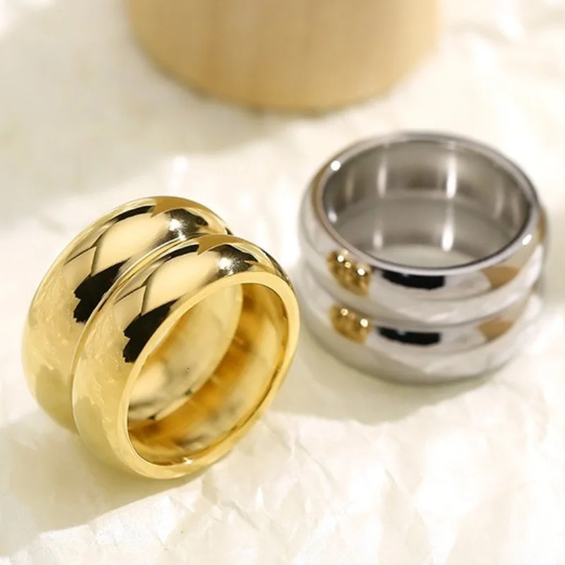 Stainless Steel Double Layer Chunky Ring for Men Women Gold Color Trendy Finger Ring Shiny Jewelry Simple Gift 251202