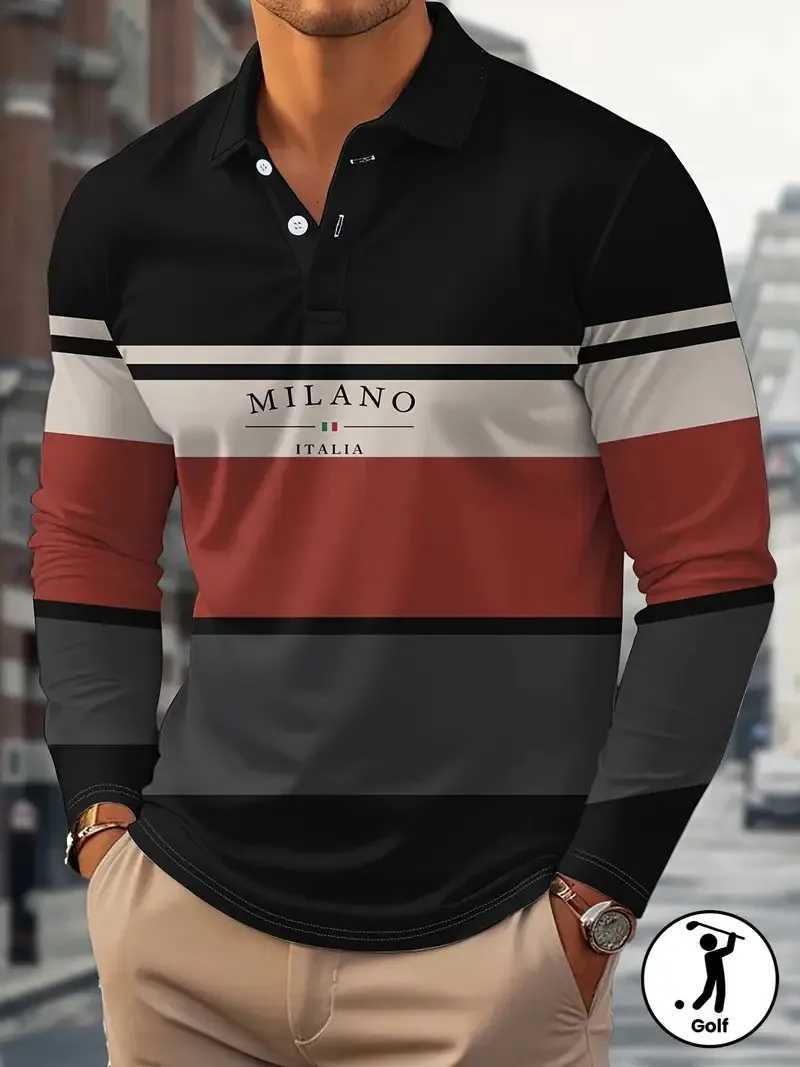 The new mens long-sleeved POLO shirt for Spring and Autumn 2025 is casual fashionable and comfortable with 3D striped printing W251208