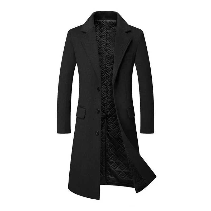 New Winter Men Suit Collar Business Casual Overcoats Cashmere Woolen Blends Man Fleece Warm Trench Coats Quality Man Long Jacket M251208