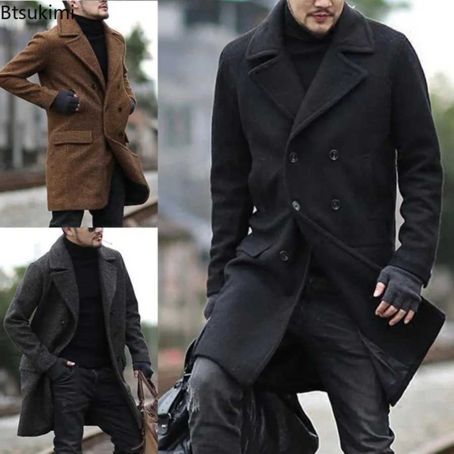 Mens Autumn Winter Wool Overcoat Casual Pocketed Wool Blend Lined Lapel Clothes Double Breasted Elegant Jackets Male Clothes M251208