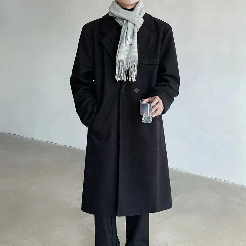 Autumn Winter Loose Fit Casual Jacket for Men Stand Collar Korean Style Mens Long Overcoat Knee-Length Fashionable Woolen Coats M251208