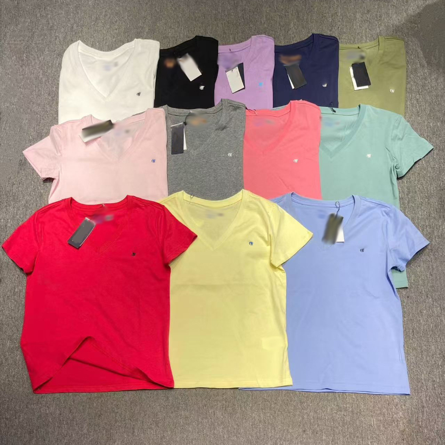 women designer clothes high quality top designer clothes women Embroidered design blouse V-neck short-sleeved T-shirt versatile and casual Pure cott