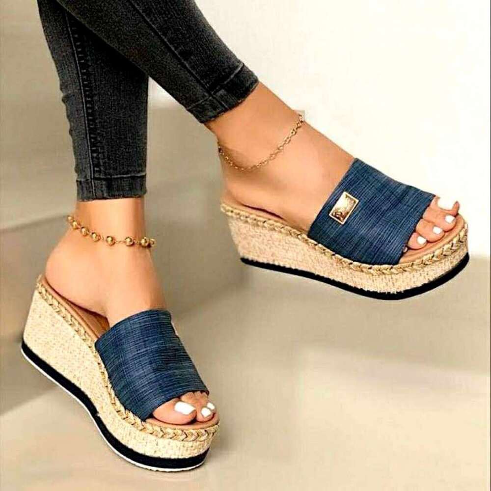 2025 summer fish free shipping niche designer mouth cloth surface european and american style slipon fashion sandals height increasing wedge women s