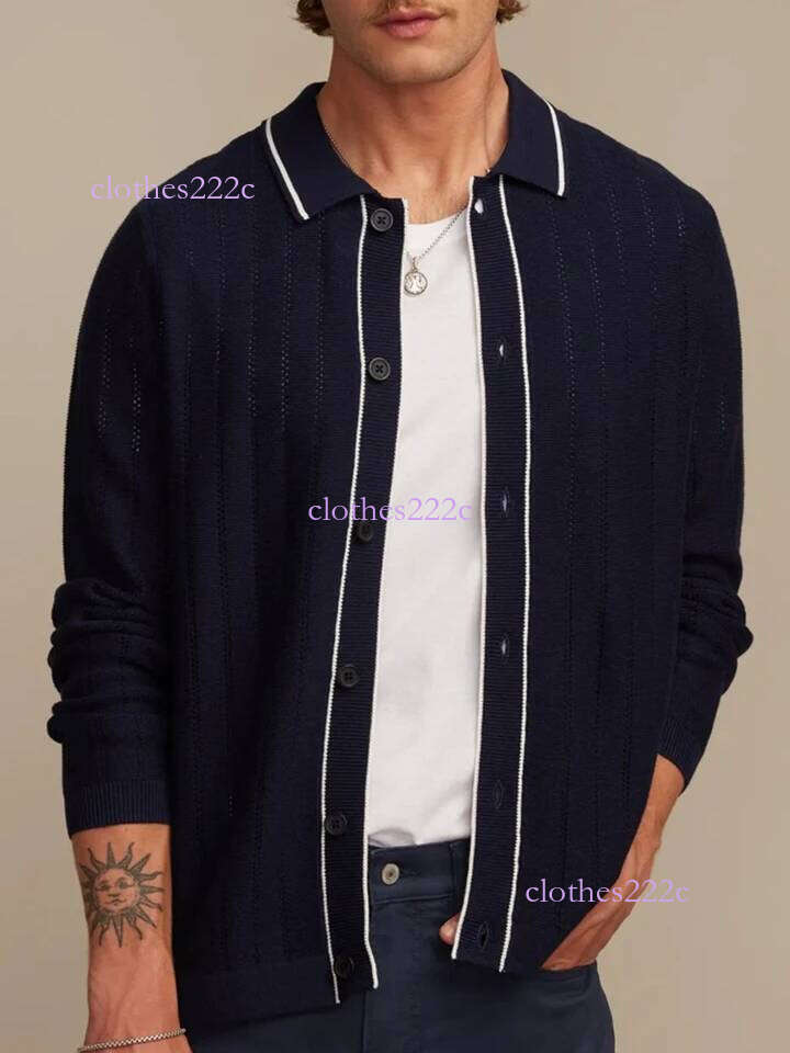 Daily Casual Mens Knitted Cardigan Autumn Vintage Striped Knit Shirt Tops Men 2026 Spring Stylish Buttoned Lapel Knitting Shirts