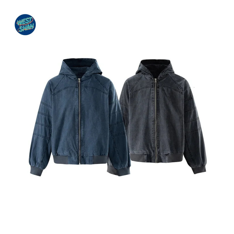 WESTSHAN Top Quality EU US Size Vintage Heavy Washed Cotton Workwear Denim Hoodie Mens Loose Hooded Coat Jacket 251204