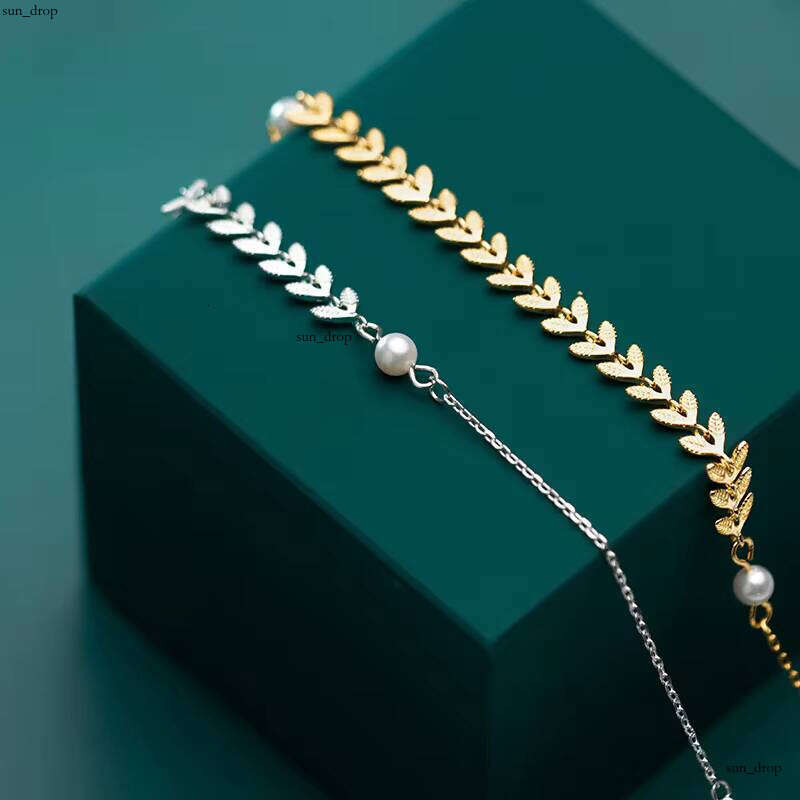 VVS Moissanite S925 Silver Jewelry for Women Small Leaf Wheat Shell Pearl Bracelet