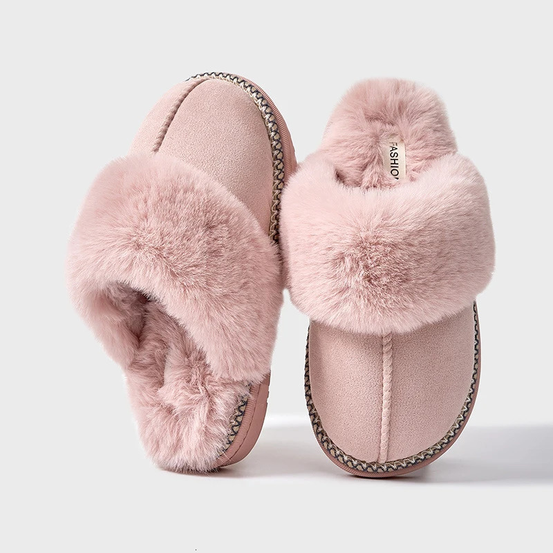 Smile Pop Winter Fur Cotton Slippers For Women Soft Comfort Fuzzy Bedroom Slides Faux Fur Warm Plush Shoes Fluffy House Slippers 251204