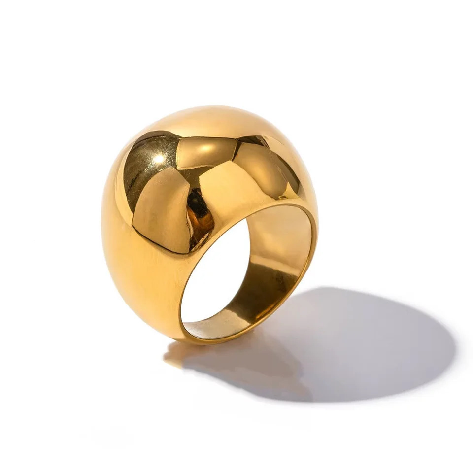 Stainless Steel Minimalism Smooth Ball Rings Gold Color Chunky Dome Ring For Women Men Non-fading Statement Jewelry Party Gifts 251202