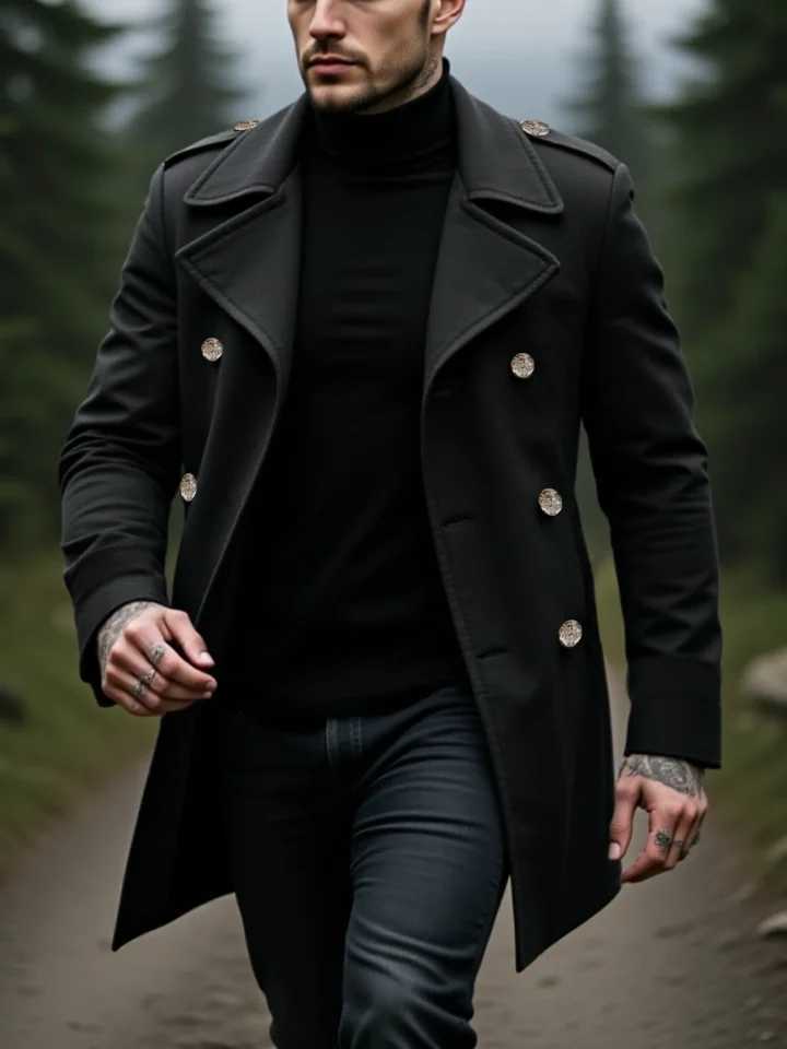 Winter Mens Solid Coat Double-Breasted Jacket in Woolen Fabric Thickened Lining for Ultimate Warmth - New Arrival M251208