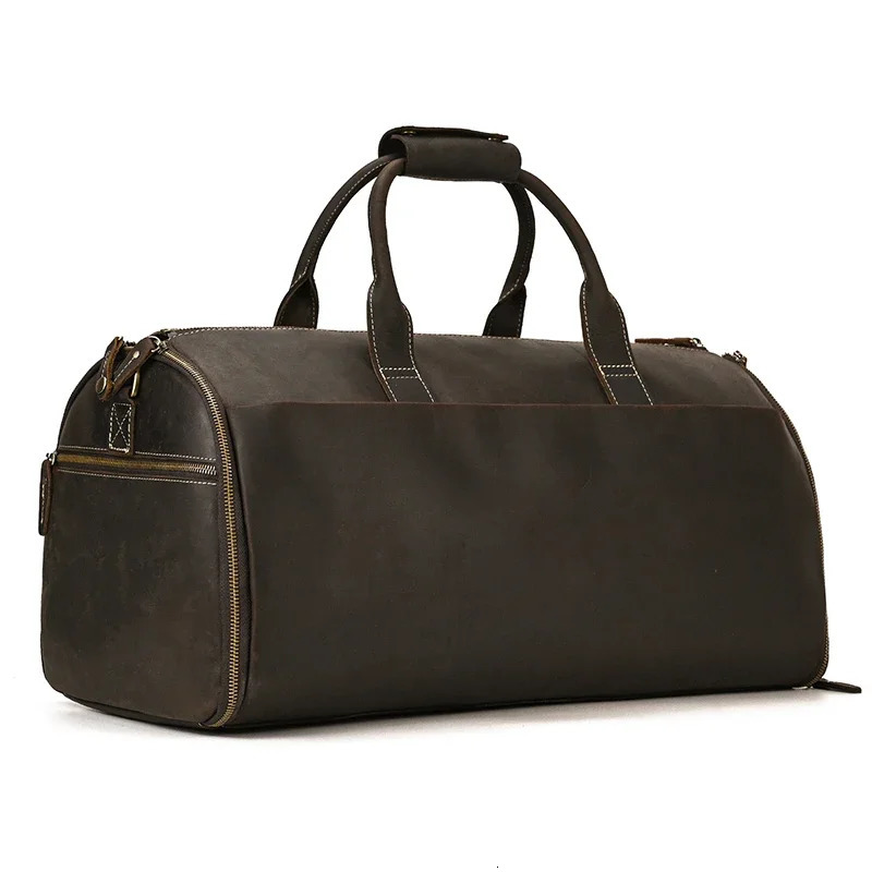 Crazy Horse Leather Travel Bag for Suits Shoes Garment Genuine Leather Man Folding Suit Bag Business Travel Bags on Luggage 251201