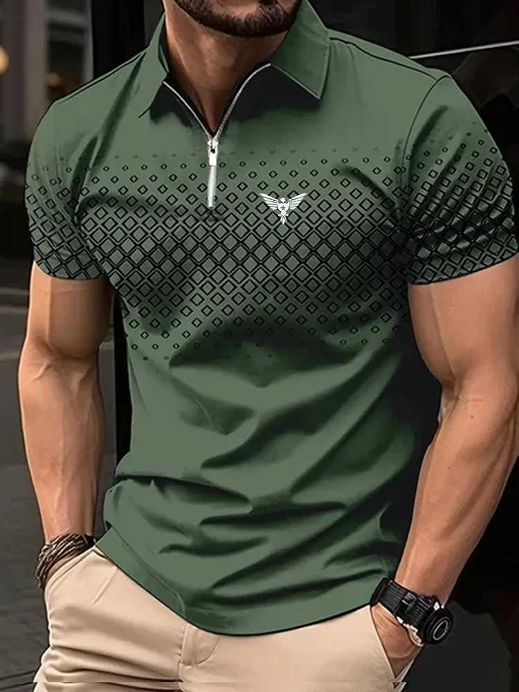 Mens Zip Polo Golf Shirt Sports Outdoor Casual Quarter Zip Short Sleeve Fashion Streetwear Check Spring Summer Zip Polo W251208