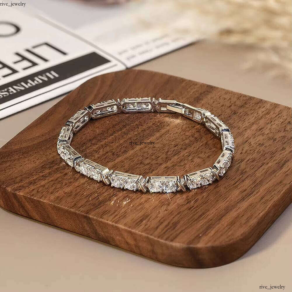 SB205 RINNTIN Shiny 3mm 4mm Round Cut 5A VVS Moissanite Pointed Setting Tennis Bracelet 925 Sterling Silver Jewelry