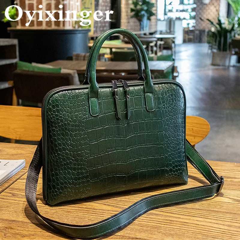 OYIXINGER Genuine Leather Laptop Bag Women Office Laptop Briefcase For MacBook Air 14 Inch Hp Dell 2025 Female Computer Handbag Z251208