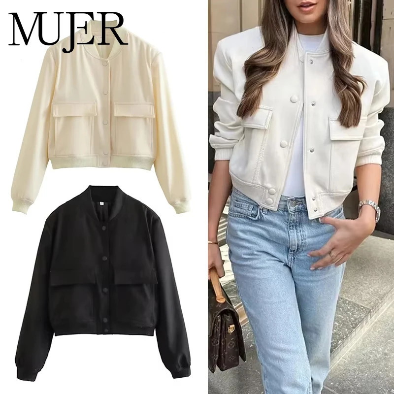 MUJER Womens Bomber Jacket Women Autumn Cropped For 2025 Long Sleeve Jackets Woman Fashion Short Coats 251129