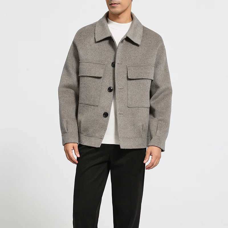Mens 100 cashmere thick double-sided coat business casual classic versatile fashion mens style M251208