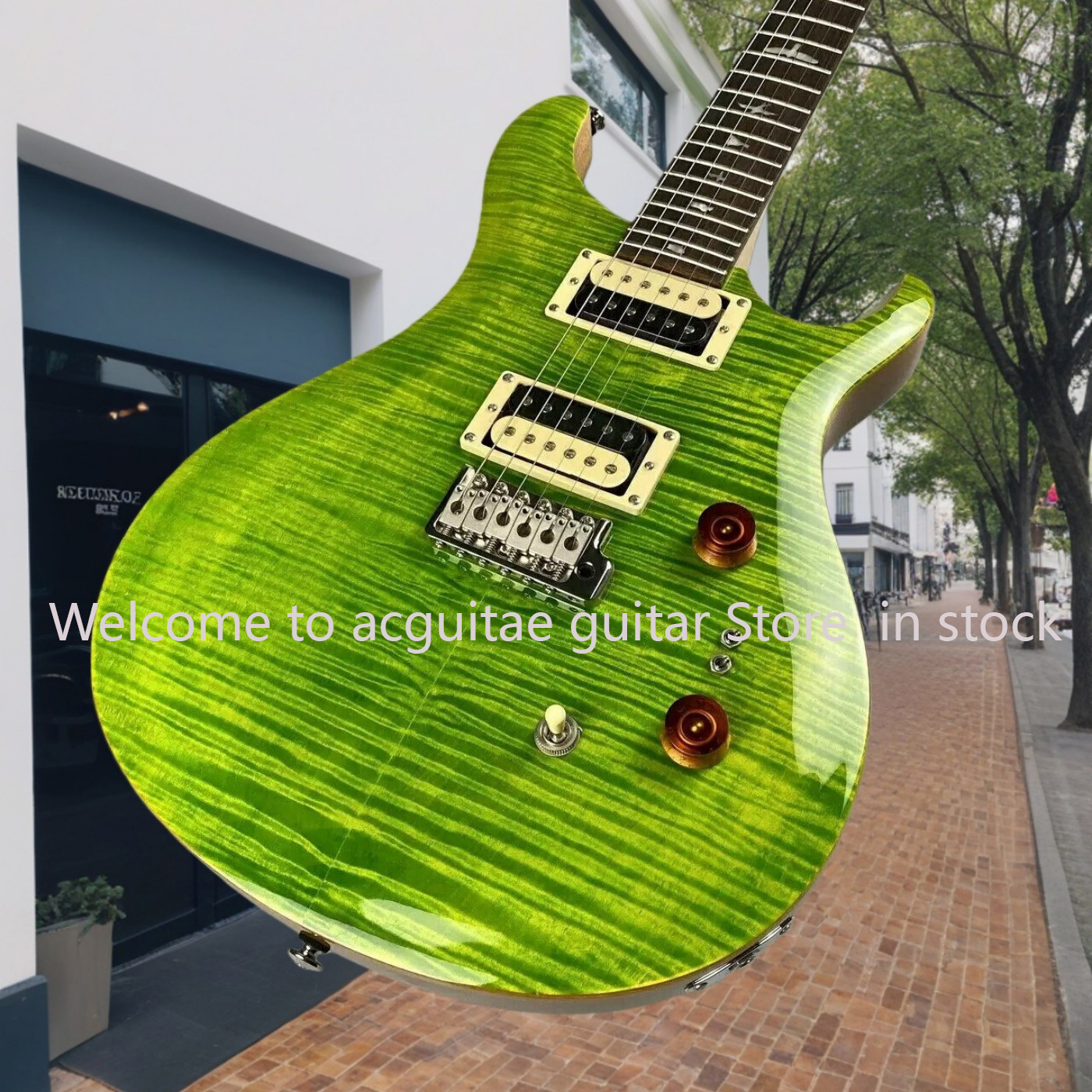 Custom electric guitar with green Moire pattern, high quality, new, factory, 6-string #25789