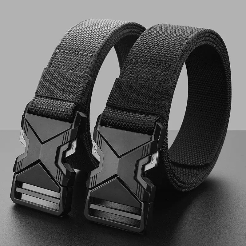 Mens Thick Waist Belt Automatic Buckle Outdoor Nylon Tactical Belt Workwear Canvas Casual Sports Pants Waist Belt 251204