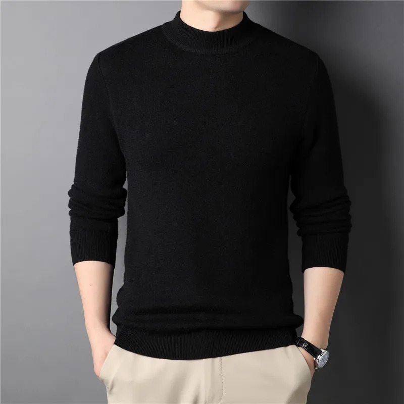 2026 Spring and Autumn Solid Color Half Turtleneck Slim Fit Pullover Sweater for Men Youth Base Sweater Mens Clothing 251205