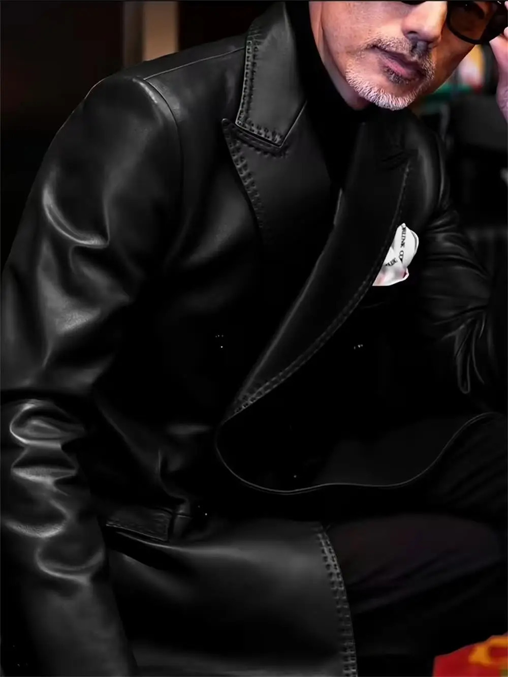 PU Leather Man Blazers Double breasted business casual mens suit Jacket Fashion Black Leather Coat Man Casual Coat 251205BJ