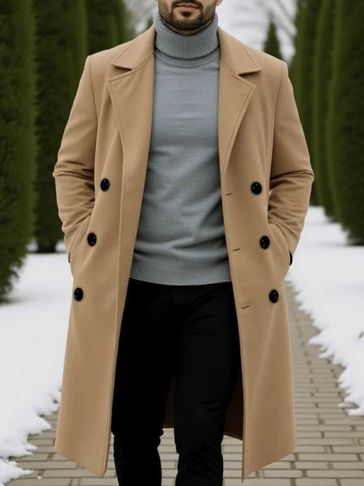 The Ultimate Winter Wardrobe Essential Mens Double-Breasted Wool Coat Luxe Long Jacket with Superior Warmth Modern Style M251208