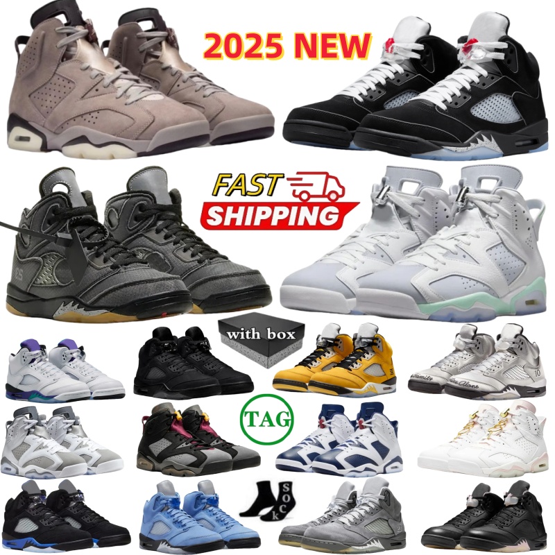 With Box 5s 6s Basketball Shoes 5 Mens Womens Sneakers Designer Shoes 6 Smoky Mauve Metallic Reimagined Black Fire Red Grape Wolf Grey Sail UNC Ragi