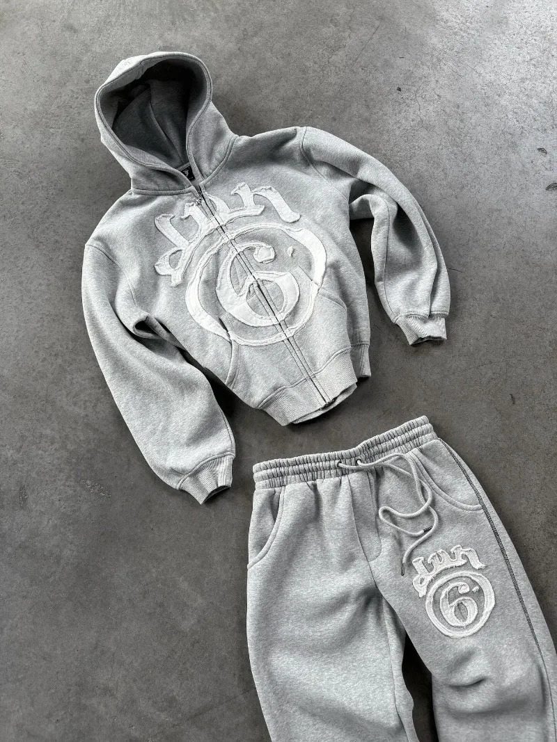 Y2K Clothing Fashion Letter Embroidery Patch Zipper Hooded Sweater Men Gothic Harajuku Hip Hop Casual Sweatshirt 251205