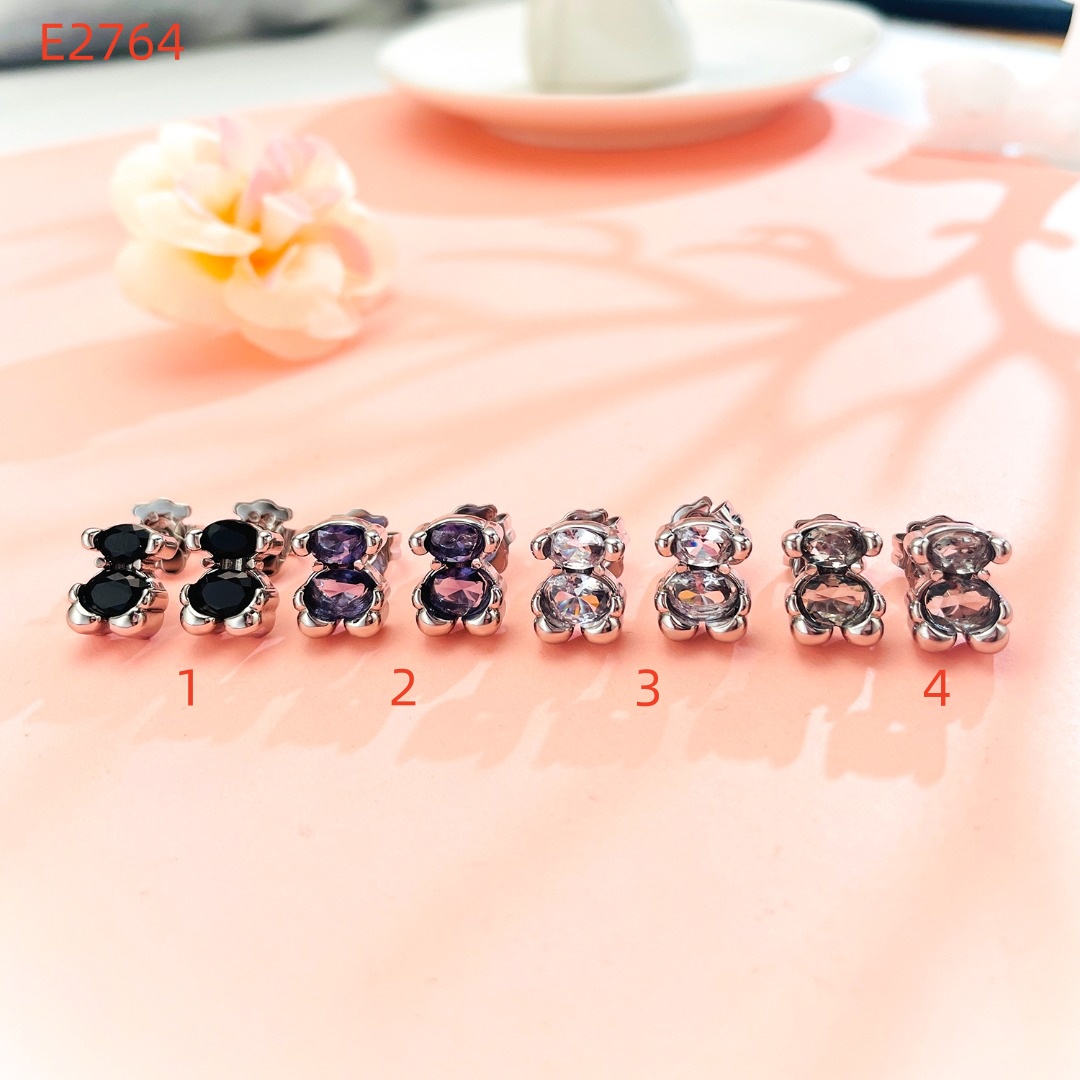 Hot Fashion Women Men Silver Gold Stainless Steel Span Cartoon Animal Color Zircon Bear Heart Animal Circle Stud Hoop Earrings Jewelry-image-1087647953