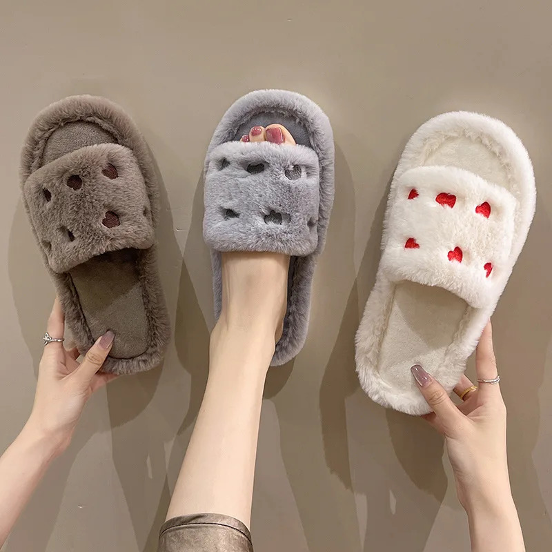 Fur Women Slippers Winter New Fashion Plush Shallow Mouth Indoor Outdoor Flip-flop Casual Bedroom Solid Color Slides Flat Shoes 251204