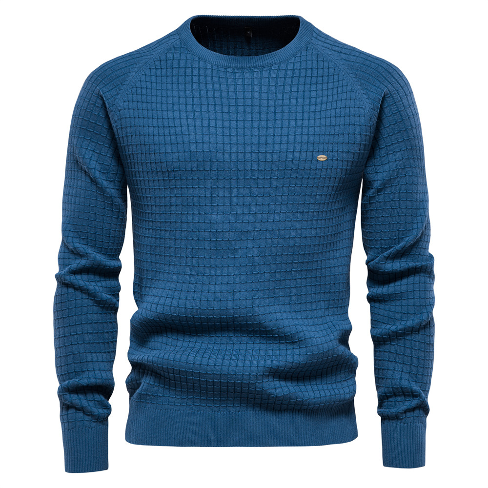 Premium Men's Sweater Fashion Top T-shirt Autumn Winter Solid Color Base Layer Plaid Knit Pullover Men High Stretch Long Sleeve European Sizes: