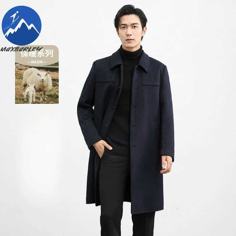 Maxbarley Cappotto in lana premium da uomo invernale di media lunghezza per ufficio all'aperto giacca di lana antivento business casual addensato ca
