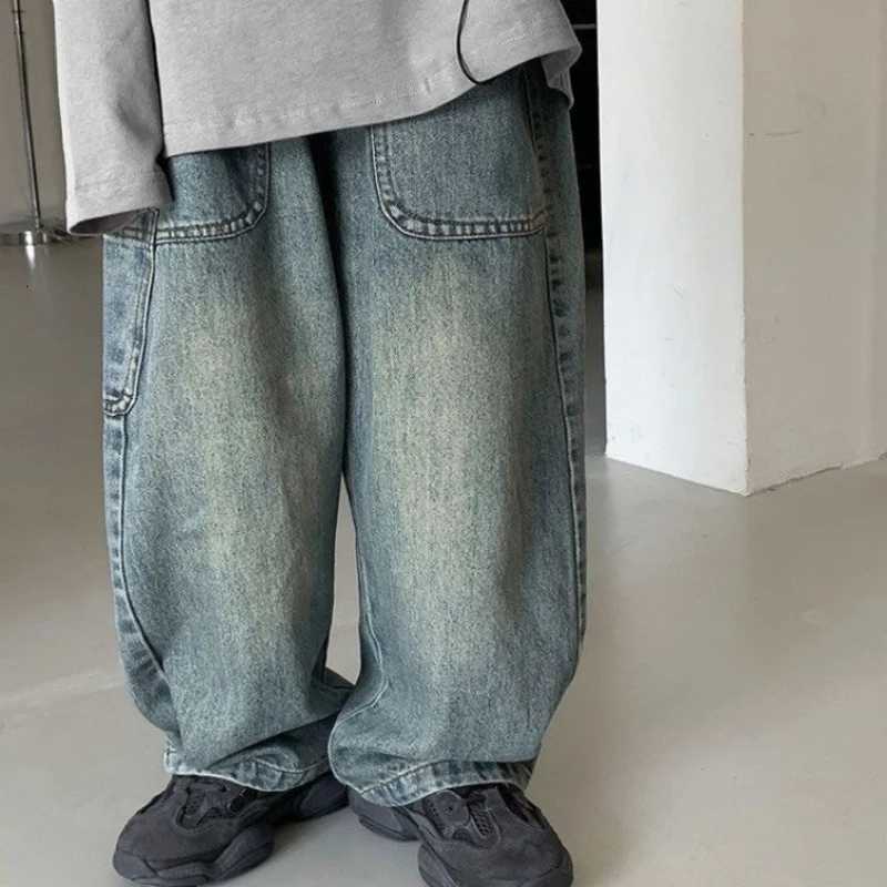 2-10Y Kids Jeans 2025 Trendy Cool Street Pants Childrens Spring Autumn Kids Denim Trousers New Boys Girls Wide Leg Loose PantsT251208