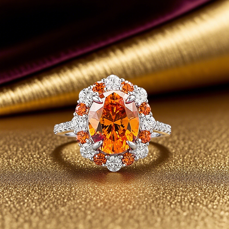 4CT Chouong Top Sell Wedding Rings Luxury Jewelry Pure 100% 925 Sterling Silver Orange Oval Cut Lab Moissanite Diamond Party Women Engagement Band R