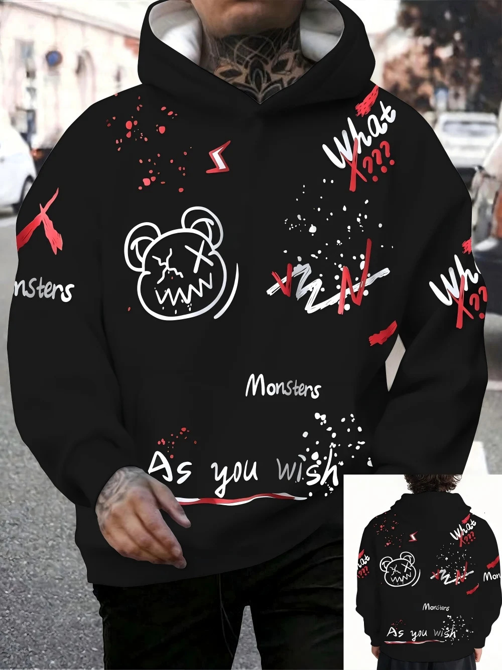 European and American mens autumn personalized graffiti print comfortable soft hooded sweatshirt outdoor street style top 251201