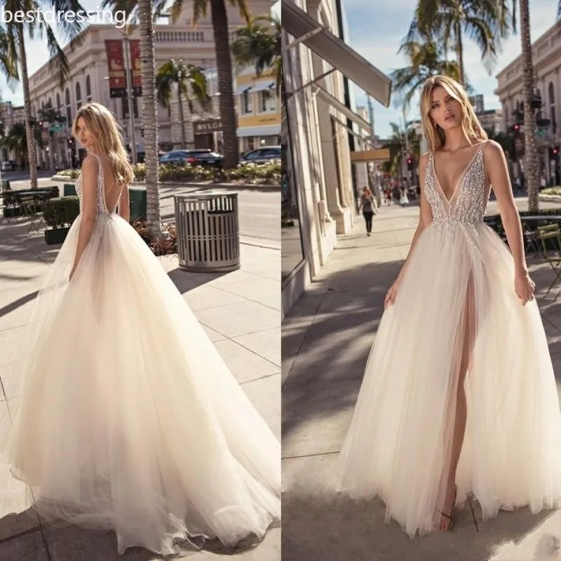 New Sexy Garden Beach Wedding Dresses Deep V Neck Side Split Robe De Soiree Backless Long Boho Brdial Gowns Bc11292 1208 2026