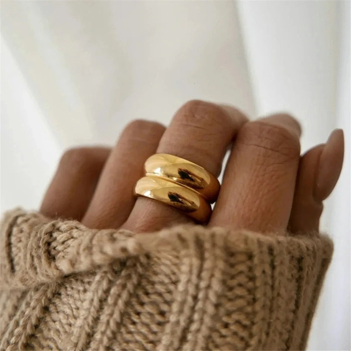 Vintage 18K Gold Plated Stainless steel double layer Rings for Women Men Party fashion Jewelry Gift for Her Mariasz Minimalist 251202