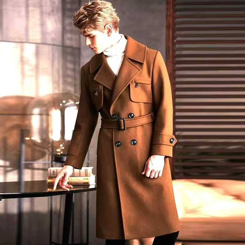 Cappotto di lana europeo sopra il ginocchio da uomo 2023 Cappotto di lana extra lungo autunno / inverno per uomo Cappotto con tasca con zip M251208