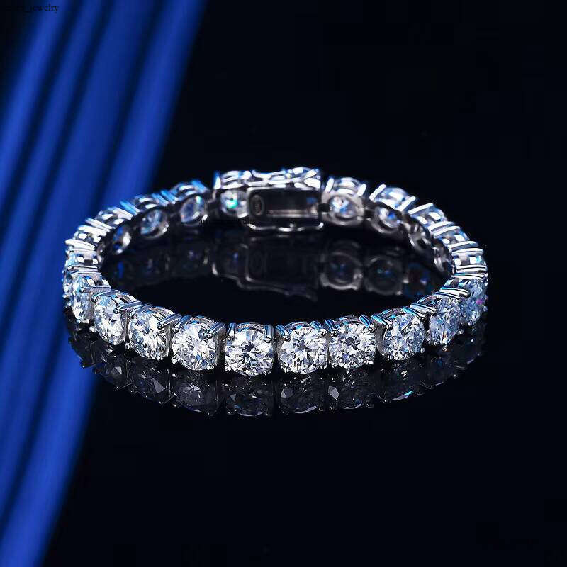 silver 925 Original Round Brilliant Cut 1 CT VVS Moissanite Test Passed D Color VVS1 Carbonite Tennis Bracelet Wedding Chain