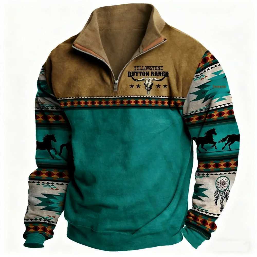 Ethnic Style Vintage Pattern Zipper Sweatshirt 3D Printed Creative Design Long Sleeve Half Zip Clothes Outdoor Loose Casual Tops W251208