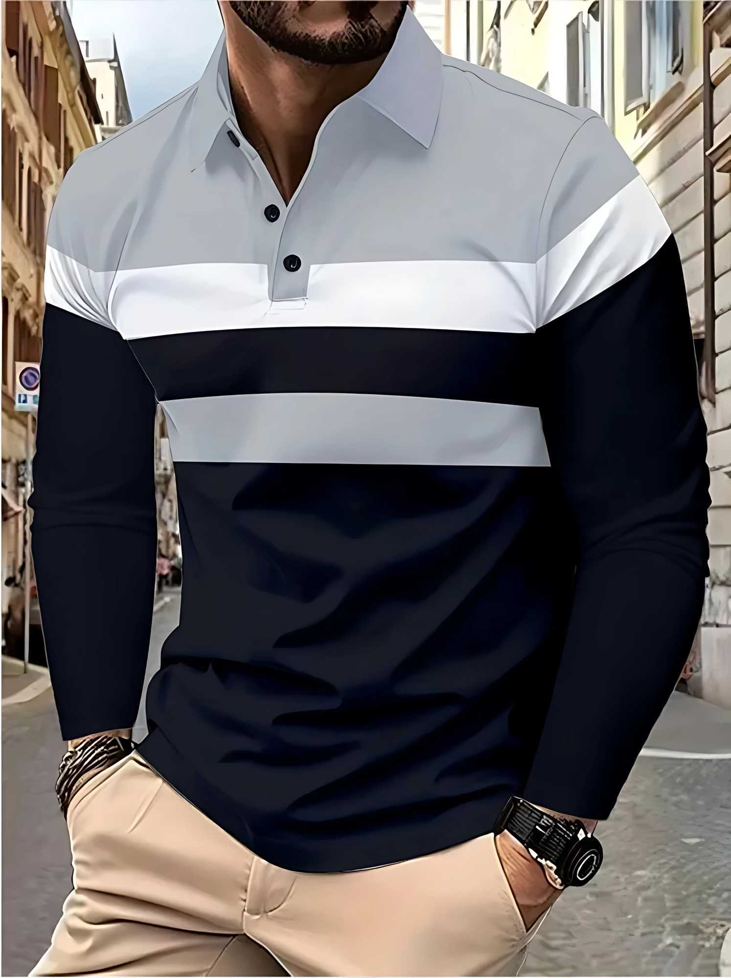 The new mens POLO shirt for Spring and Autumn 2025 is skin-friendly soft casual and fashionable with striped prints W251208
