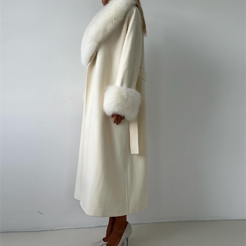 Lace-Up Long Overcoat Womens Coat Office Lady Elegant Woolen Furry Patchwork Long Sleeve Coats 2025 Loose Cardigan Jackets251205
