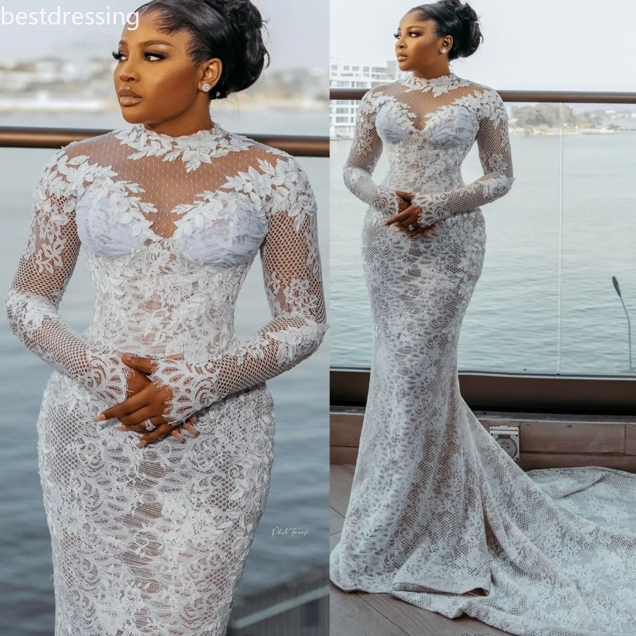 Vintage Arabic Aso Ebi Plus Size Ivory Illusion Mermaid Wedding Dresses Lace Full Sleeves Vintage Charming Bridal Gowns Dress For Bride 1208 2026